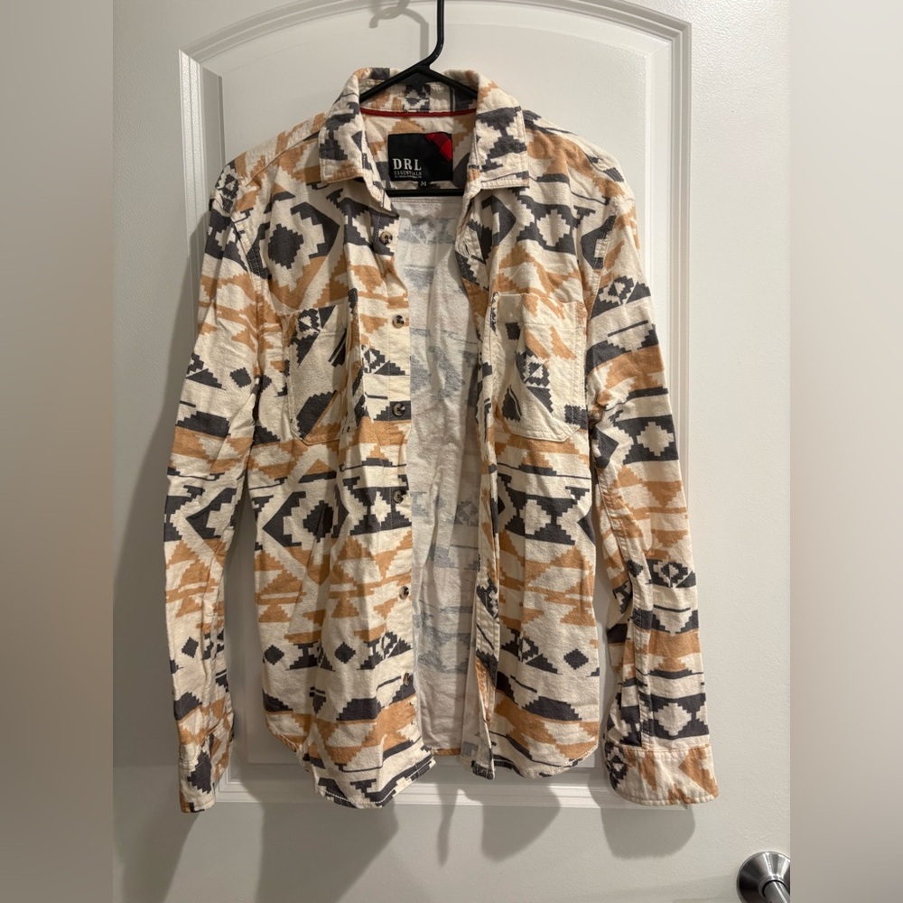 DRL Geometric tan and grey Patterned flannel Shirt